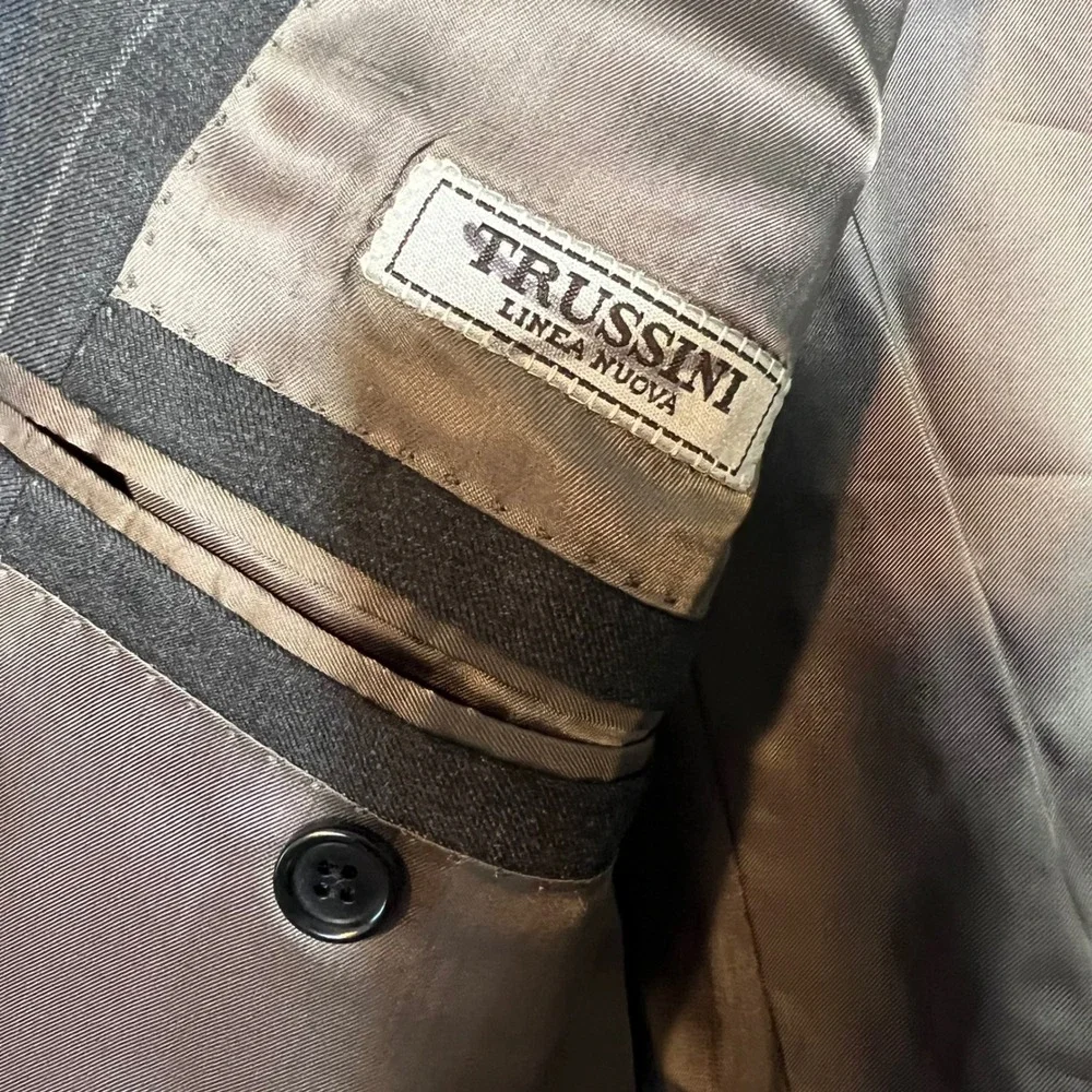 Trussini‎ Linea Nuova 46 XLong Gray Pinstripe Wool Suit Blazer Jacket Italy NEW